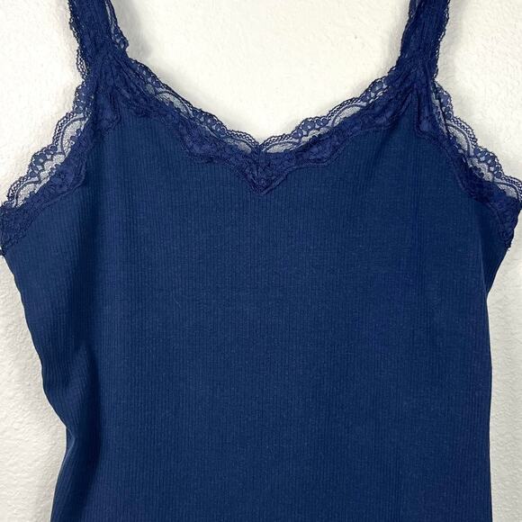 Women's Y2K‎ Lace Trim Ribbed Tank Camisole Top Maurices Plus Size 1X Navy Blue - Picture 3 of 7